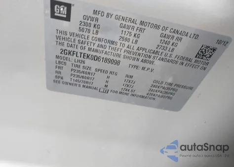 2013 GMC Terrain Sle-2 z USA, uszkodzony, nr VIN 2GKFLTEK0D6189098